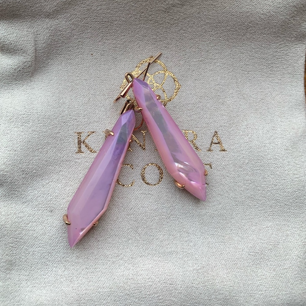 Kendra Scott purple pink drop earring in rose gold setting